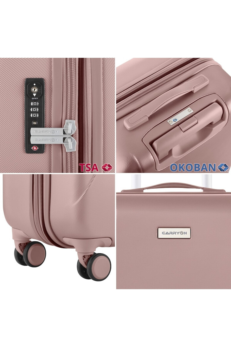 CarryOn Troler Cabina Policarbonat/ABS 4 Roti Duble OKOBAN cifru TSA SKYHOPPER 55 cm Rose - Pled.ro