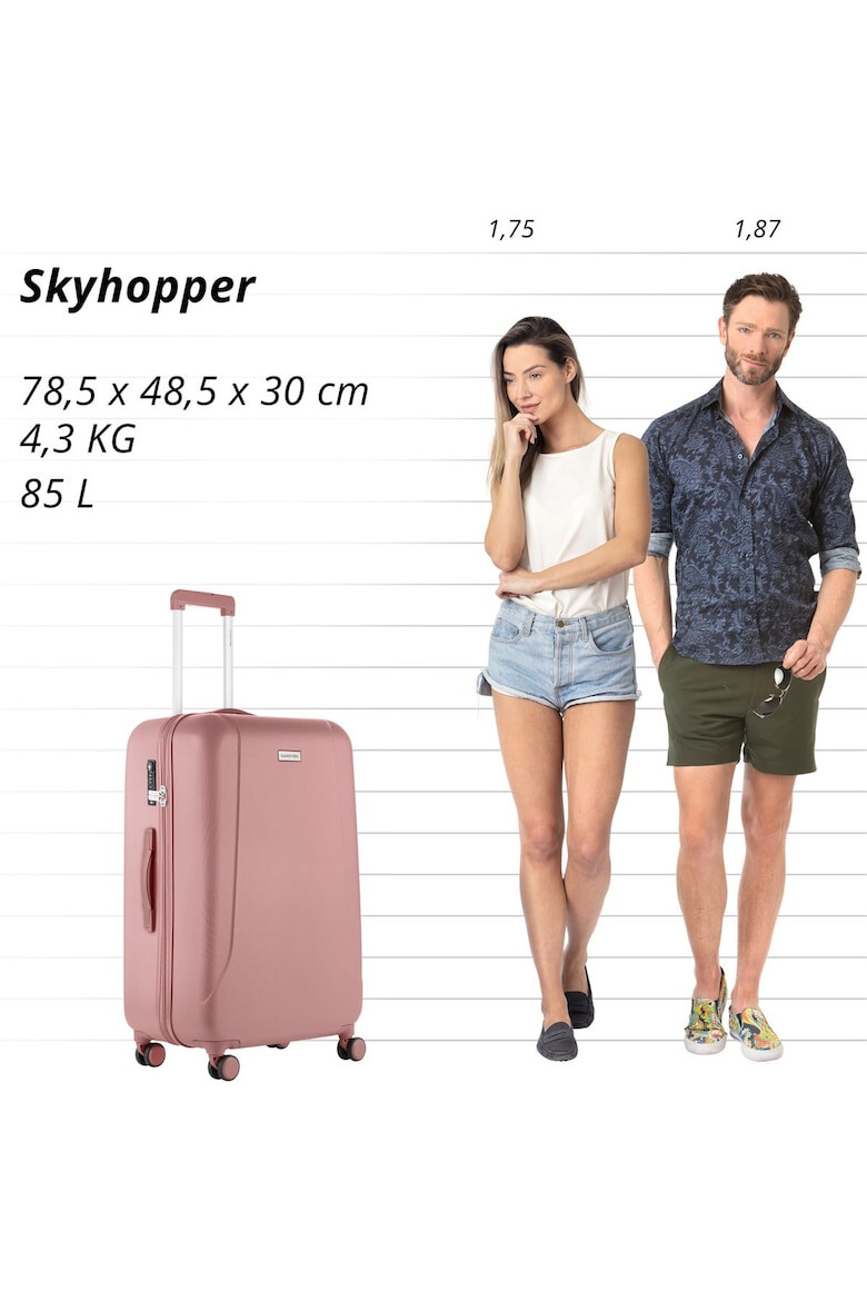 CarryOn Troler Mare Policarbonat/ABS 4 Roti Duble OKOBAN cifru TSA SKYHOPPER 78.5 cm Rose - Pled.ro