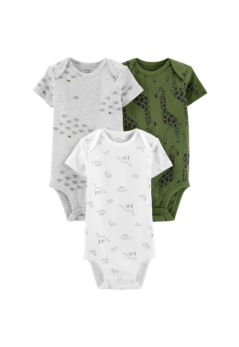 Carter's Set de 3 body-uri din bumbac organic cu model cu animale Gri deschis/Alb/Verde militar - Pled.ro