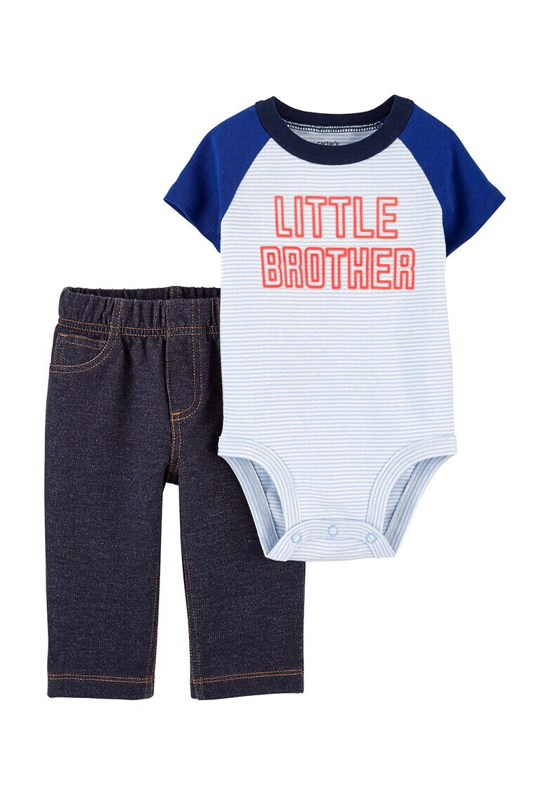 Carter's Set de body si pantaloni - 2 piese baieti imprimeu text Alb/Albastru/Corai - Pled.ro