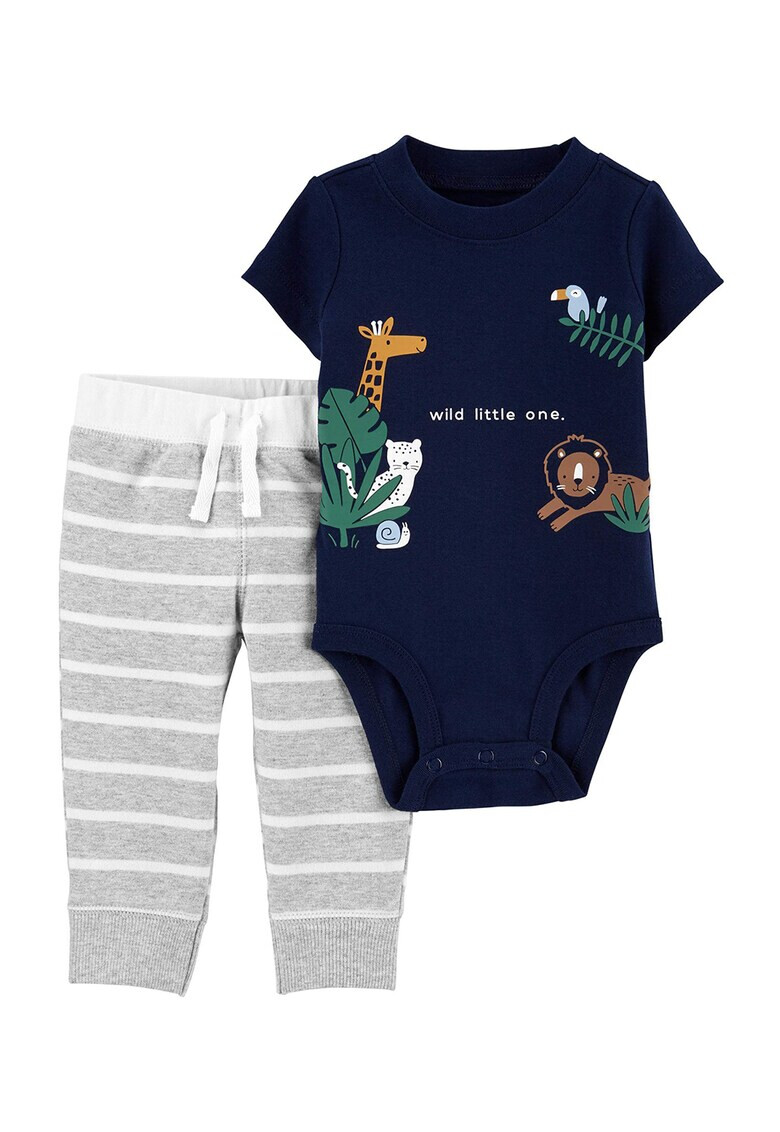 Carter's Set de body si pantaloni - 2 piese cu imprimeu animalute Bleumarin/Gri melange - Pled.ro