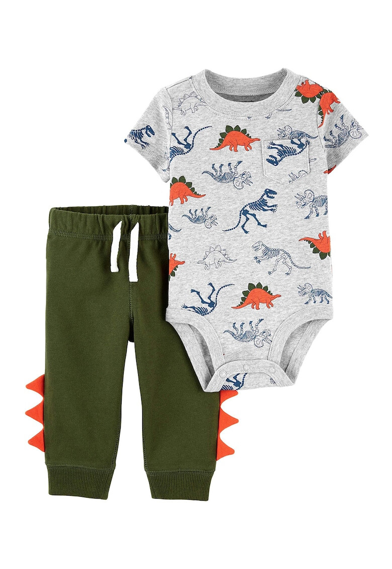 Carter's Set de body si pantaloni din bumbac - 2 piese baieti cu imprimeu dinozauri Gri/verde militar/oranj mandarina - Pled.ro