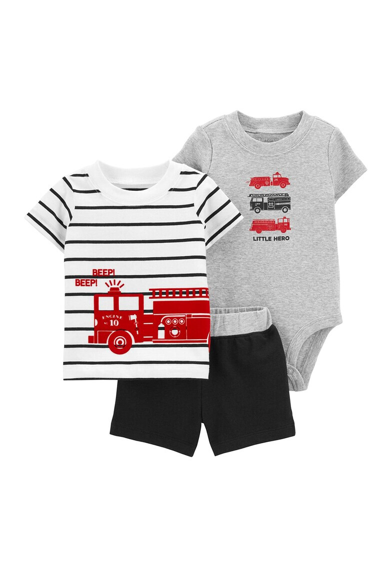 Carter's Set de body tricou si pantaloni scurti - 3 piese baieti cu imprimeu Alb/Rosu/Negru - Pled.ro