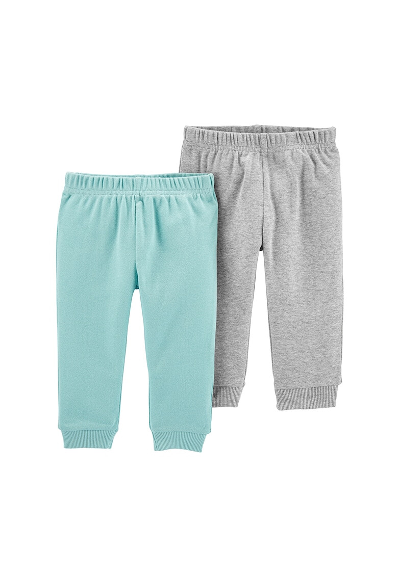 Carter's Set de pantaloni sport din bumbac organic cu terminatii striate - 2 perechi Gri melange/Albastru pastel - Pled.ro