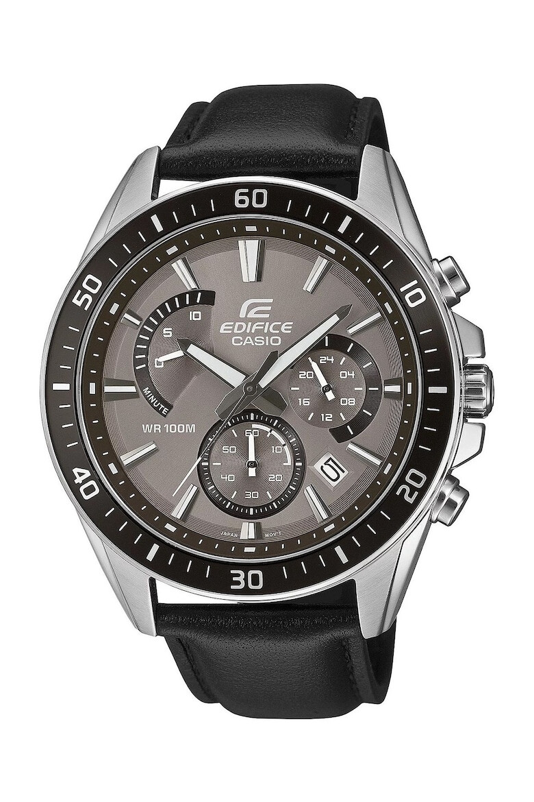 Casio Ceas EDIFICE Classic Chronograph Quartz cronograf maro curea piele 10 ATM - Pled.ro