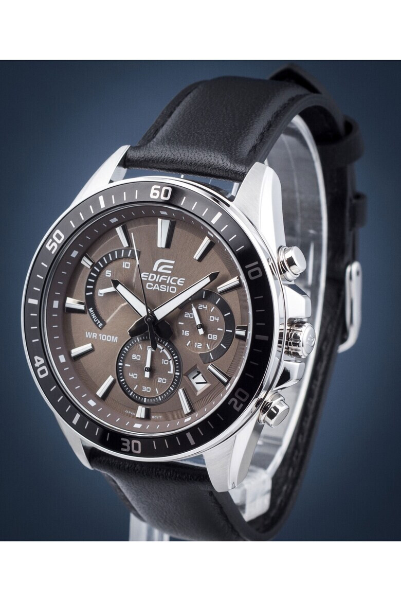 Casio Ceas EDIFICE Classic Chronograph Quartz cronograf maro curea piele 10 ATM - Pled.ro