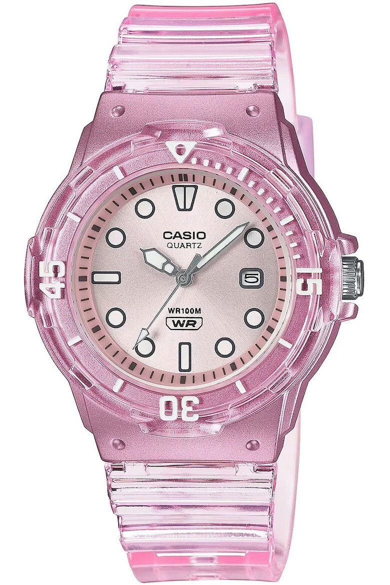 Casio Ceas Timeless Collection Quartz rezistent la apa 10 ATM roz aur curea cauciuc roz - Pled.ro