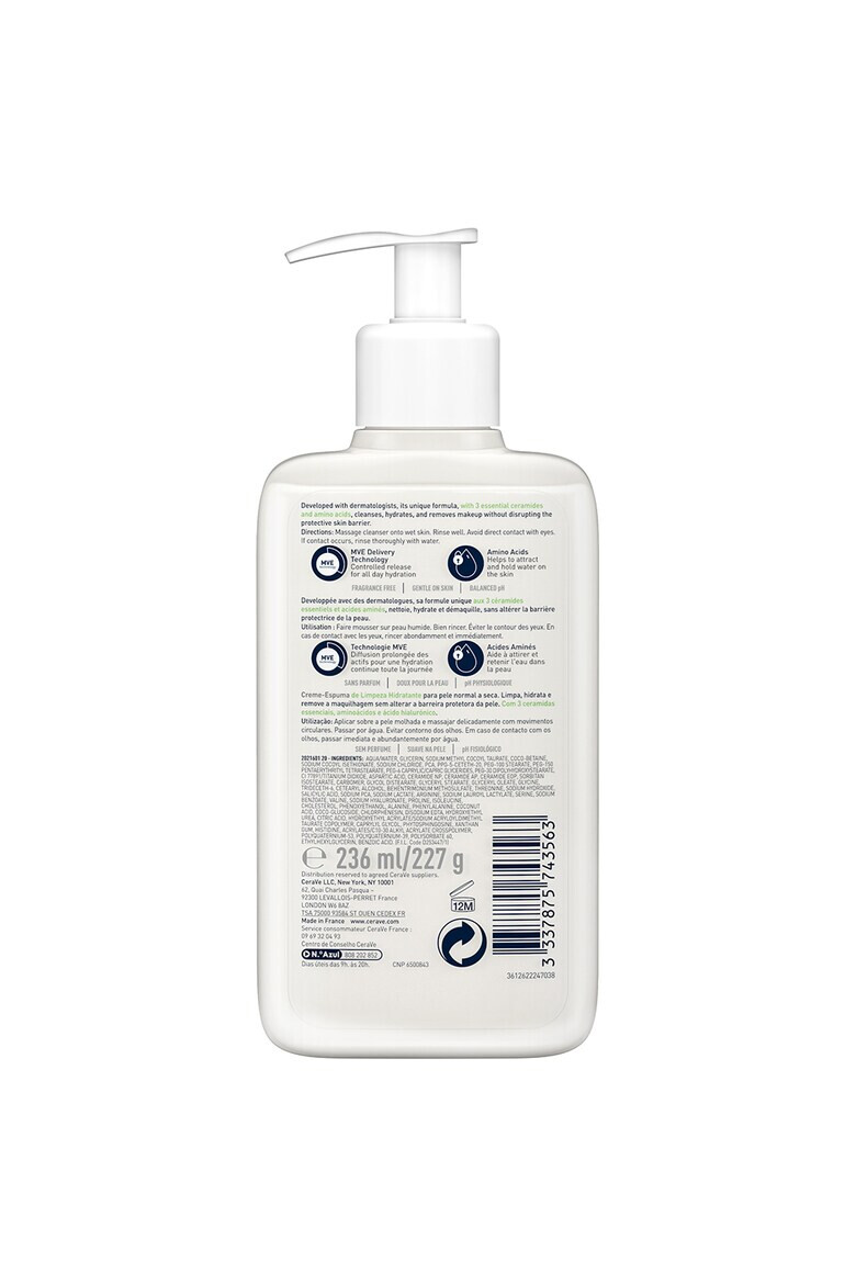 CeraVe Crema de curatare spumanta si hidratanta pentru fata cu ceramide si acid hialuronic ten nomal-uscat 236 ml - Pled.ro