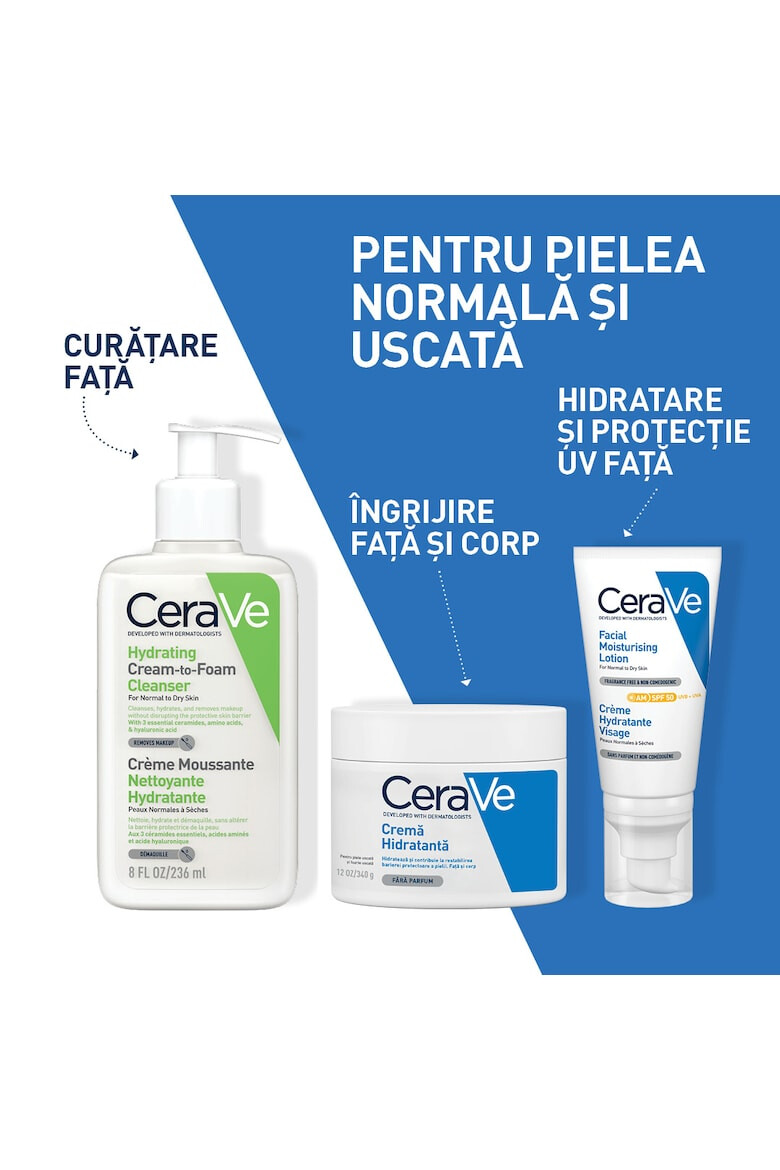 CeraVe Crema de curatare spumanta si hidratanta pentru fata cu ceramide si acid hialuronic ten nomal-uscat 236 ml - Pled.ro