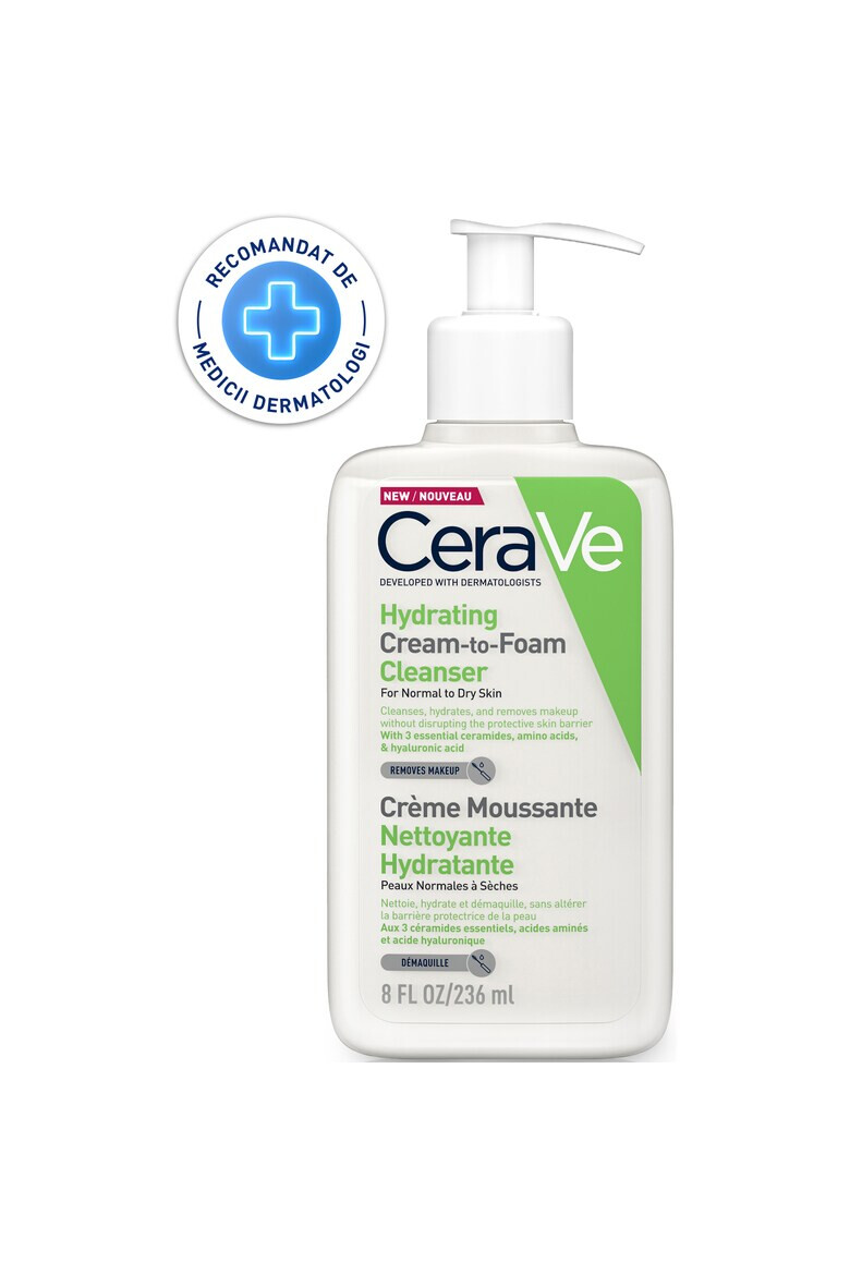 CeraVe Crema de curatare spumanta si hidratanta pentru fata cu ceramide si acid hialuronic ten nomal-uscat 236 ml - Pled.ro