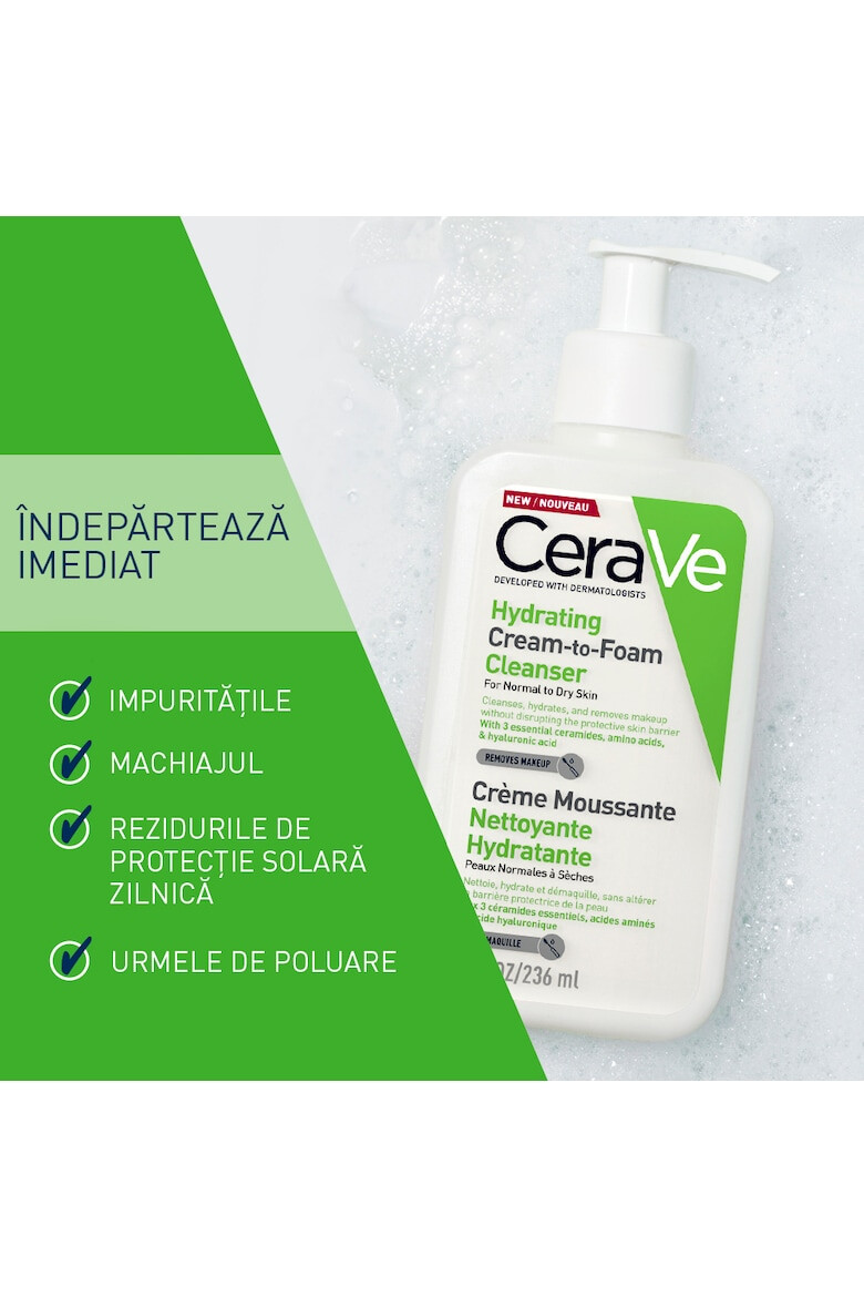 CeraVe Crema de curatare spumanta si hidratanta pentru fata cu ceramide si acid hialuronic ten nomal-uscat 236 ml - Pled.ro