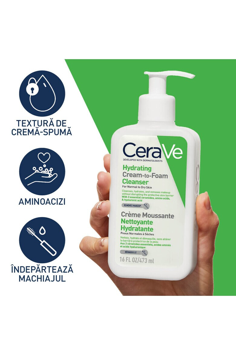 CeraVe Crema de curatare spumanta si hidratanta pentru fata cu ceramide si acid hialuronic ten nomal-uscat 473 ml - Pled.ro