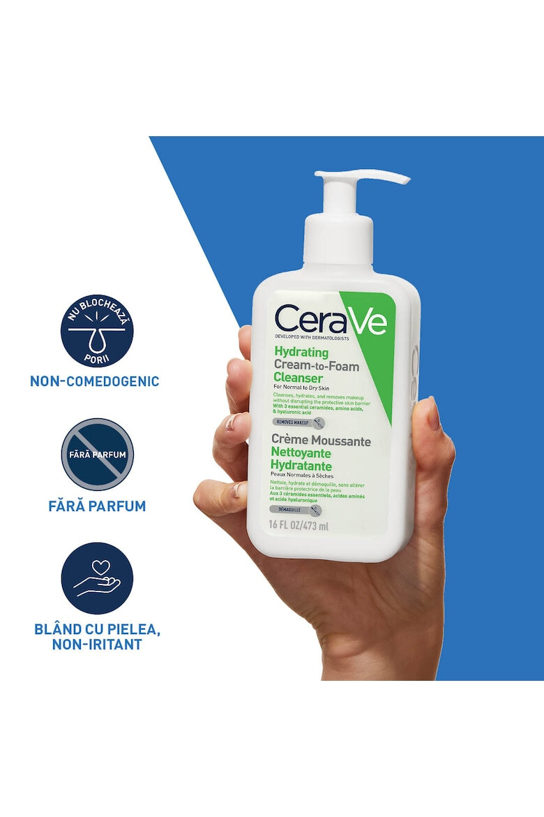 CeraVe Crema de curatare spumanta si hidratanta pentru fata cu ceramide si acid hialuronic ten nomal-uscat 473 ml - Pled.ro