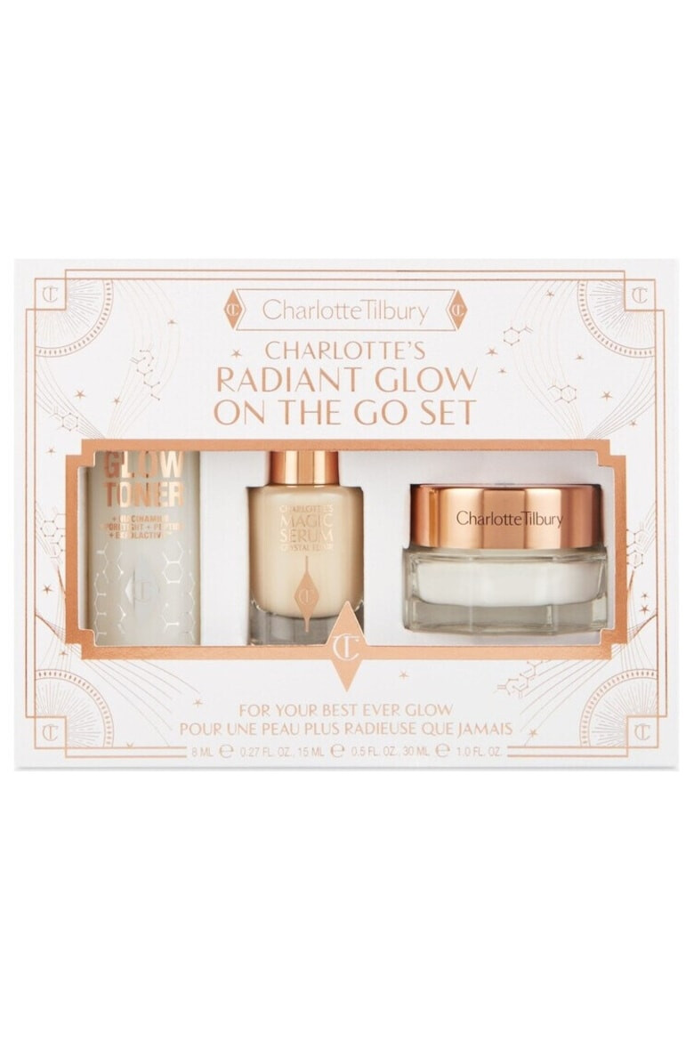 charlotte tilbury Set Charlotte's Radiant Glow On The Go Ser facial Crystal Elixir Magic 8 ml + Magic Cream 15 ml + Glow Toner 30 ml - Pled.ro