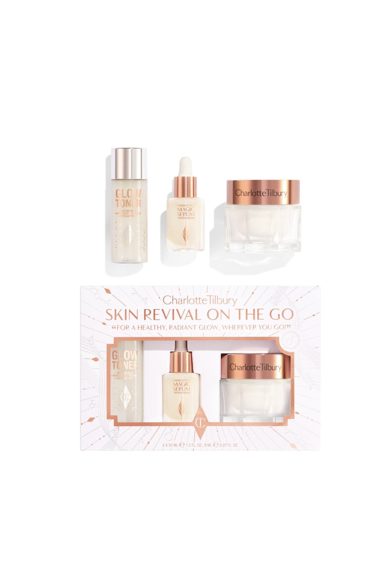 charlotte tilbury Set Charlotte's Radiant Glow On The Go Ser facial Crystal Elixir Magic 8 ml + Magic Cream 15 ml + Glow Toner 30 ml - Pled.ro