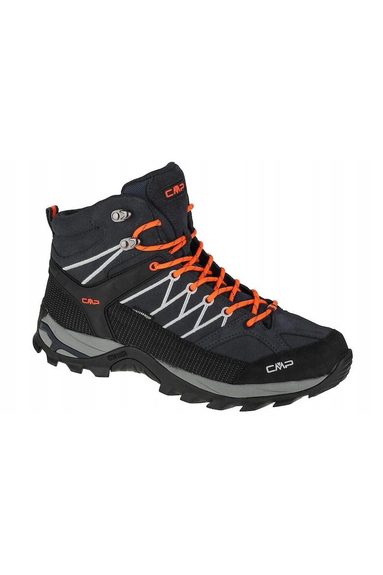 CMP Bocanci trekking pentru barbati Rigel Mid WP Piele intoarsa Negru/Portocaliu - Pled.ro