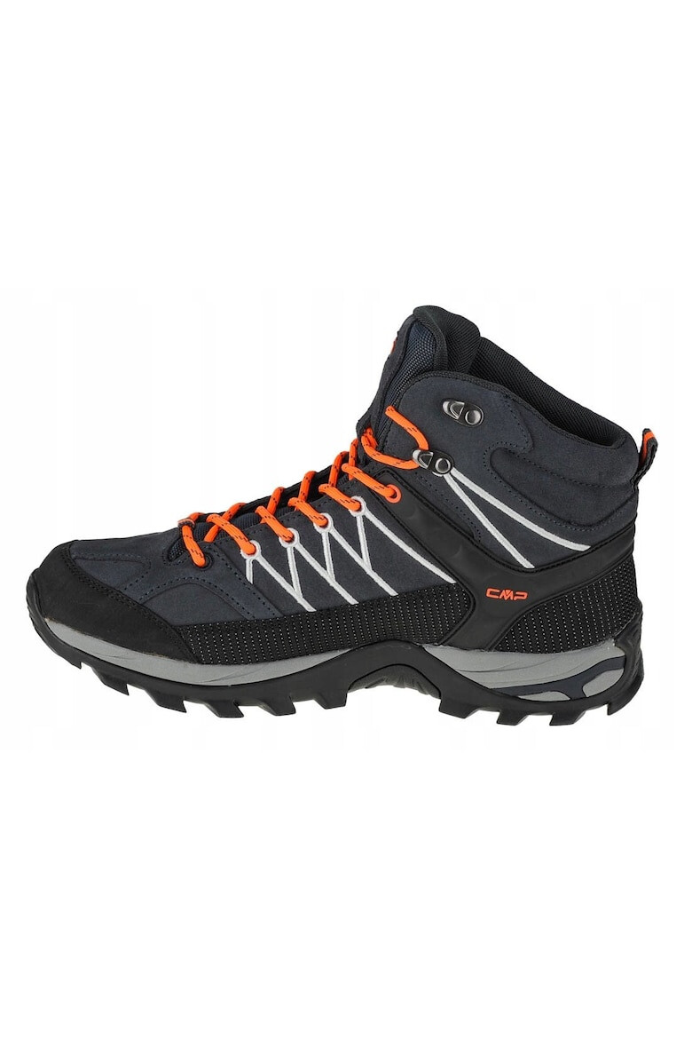 CMP Bocanci trekking pentru barbati Rigel Mid WP Piele intoarsa Negru/Portocaliu - Pled.ro