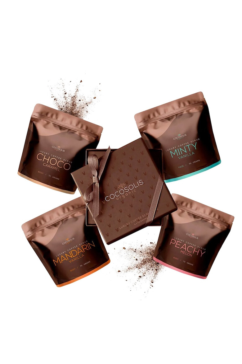 COCOSOLIS Cutie de lux cu 4 exfoliante organice naturale - 3 pentru corp si 1 pentru fata - LUXURY COFFEE SCRUB BOX - Pled.ro