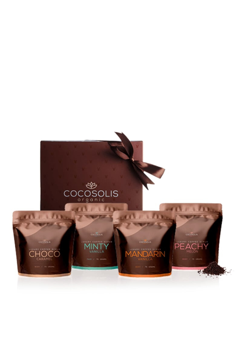 COCOSOLIS Cutie de lux cu 4 exfoliante organice naturale - 3 pentru corp si 1 pentru fata - LUXURY COFFEE SCRUB BOX - Pled.ro