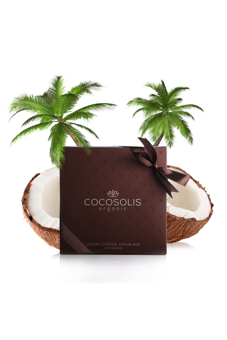 COCOSOLIS Cutie de lux cu 4 exfoliante organice naturale - 3 pentru corp si 1 pentru fata - LUXURY COFFEE SCRUB BOX - Pled.ro