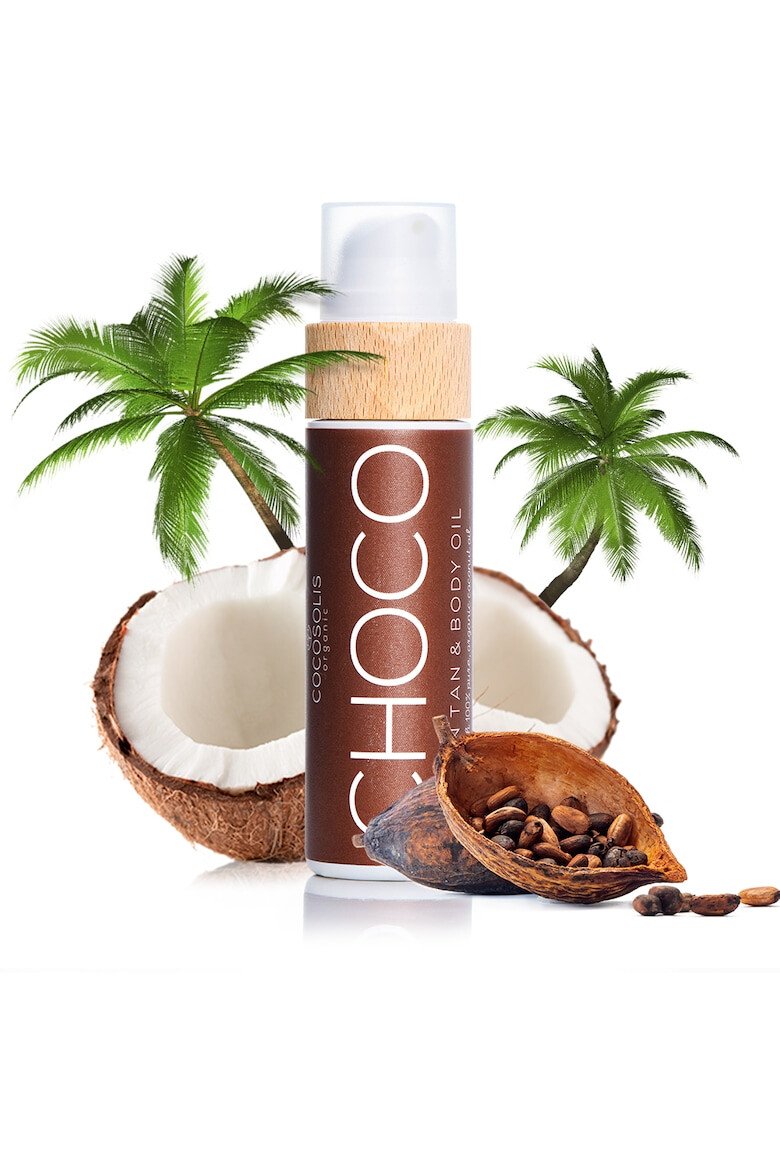 COCOSOLIS Ulei de bronzat de ciocolata organic CHOCO Sun Tan & Body Oil pentru piele hidratata si radianta 110 ml - Pled.ro