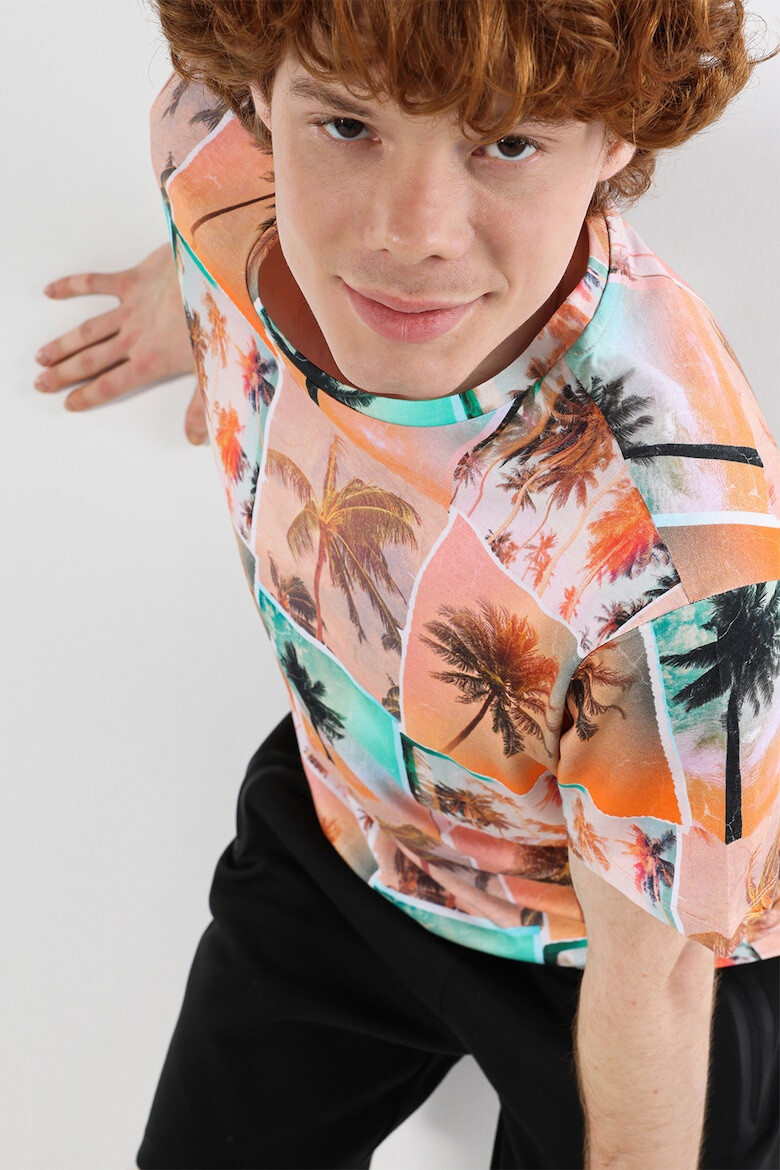 COLIN'S Tricou cu decolteu la baza gatului si model foto si tropical - Pled.ro