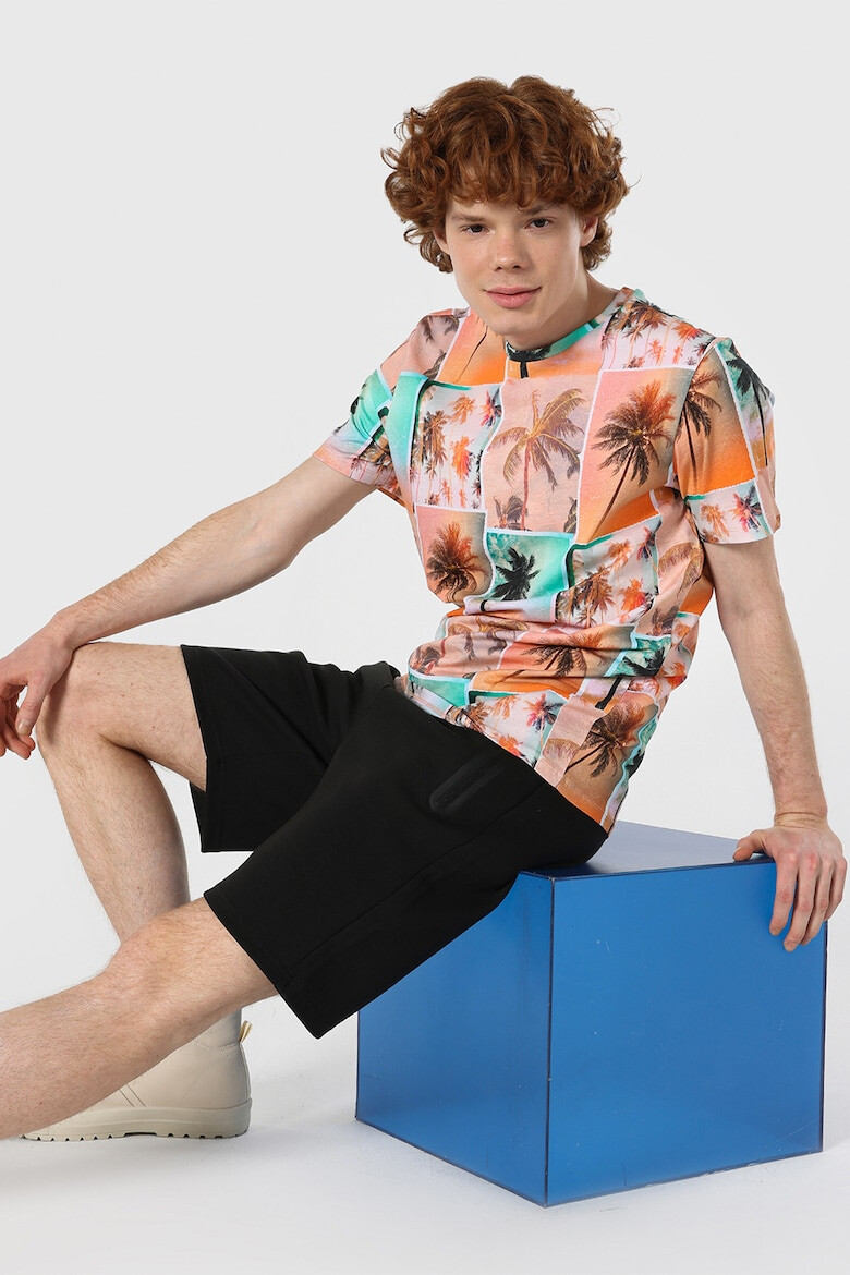 COLIN'S Tricou cu decolteu la baza gatului si model foto si tropical - Pled.ro