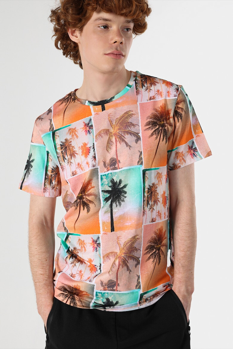 COLIN'S Tricou cu decolteu la baza gatului si model foto si tropical - Pled.ro