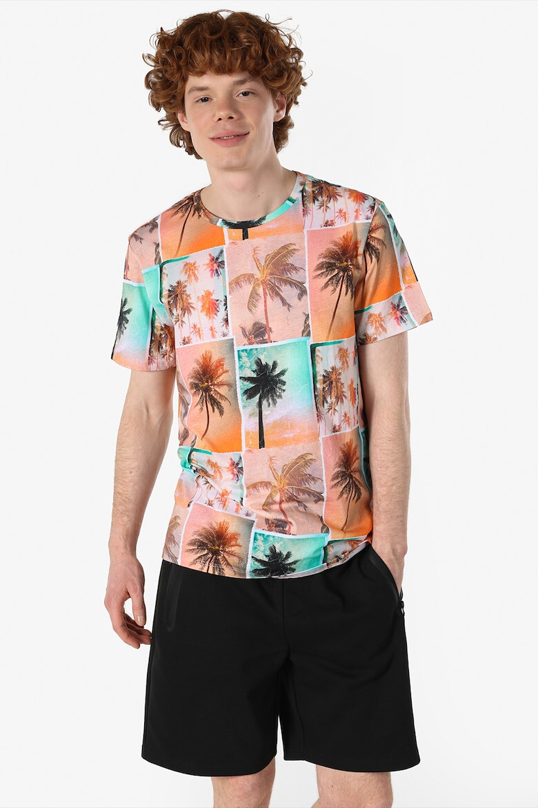 COLIN'S Tricou cu decolteu la baza gatului si model foto si tropical - Pled.ro