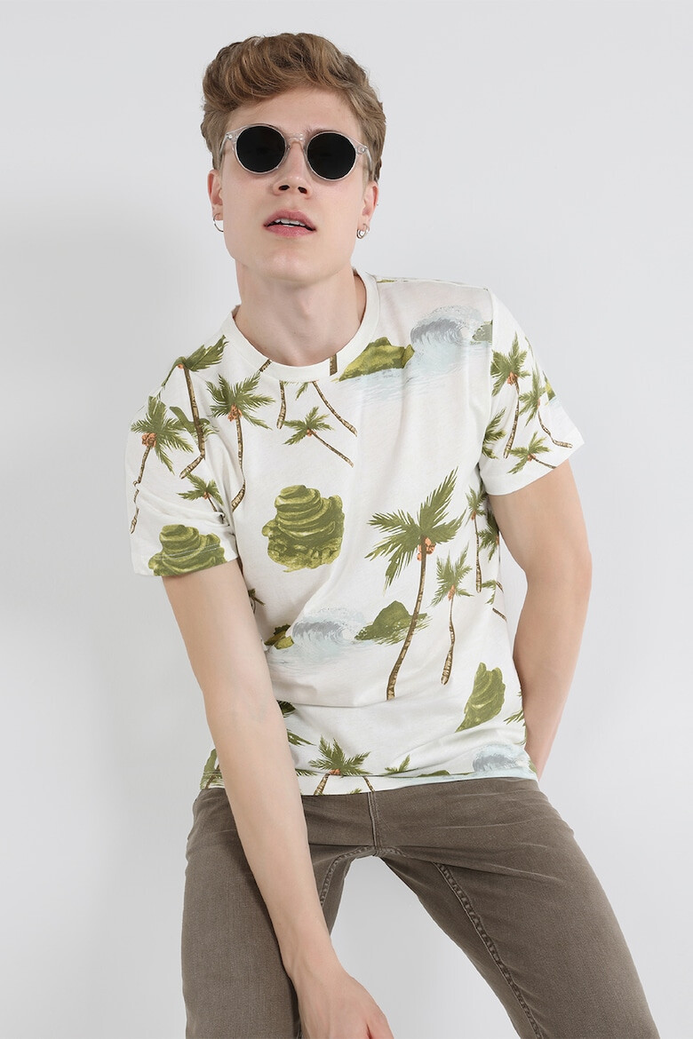 COLIN'S Tricou din bumbac cu decolteu la baza gatului si imprimeu tropical - Pled.ro