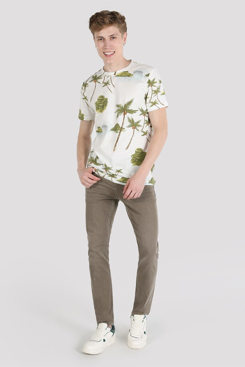 COLIN'S Tricou din bumbac cu decolteu la baza gatului si imprimeu tropical - Pled.ro