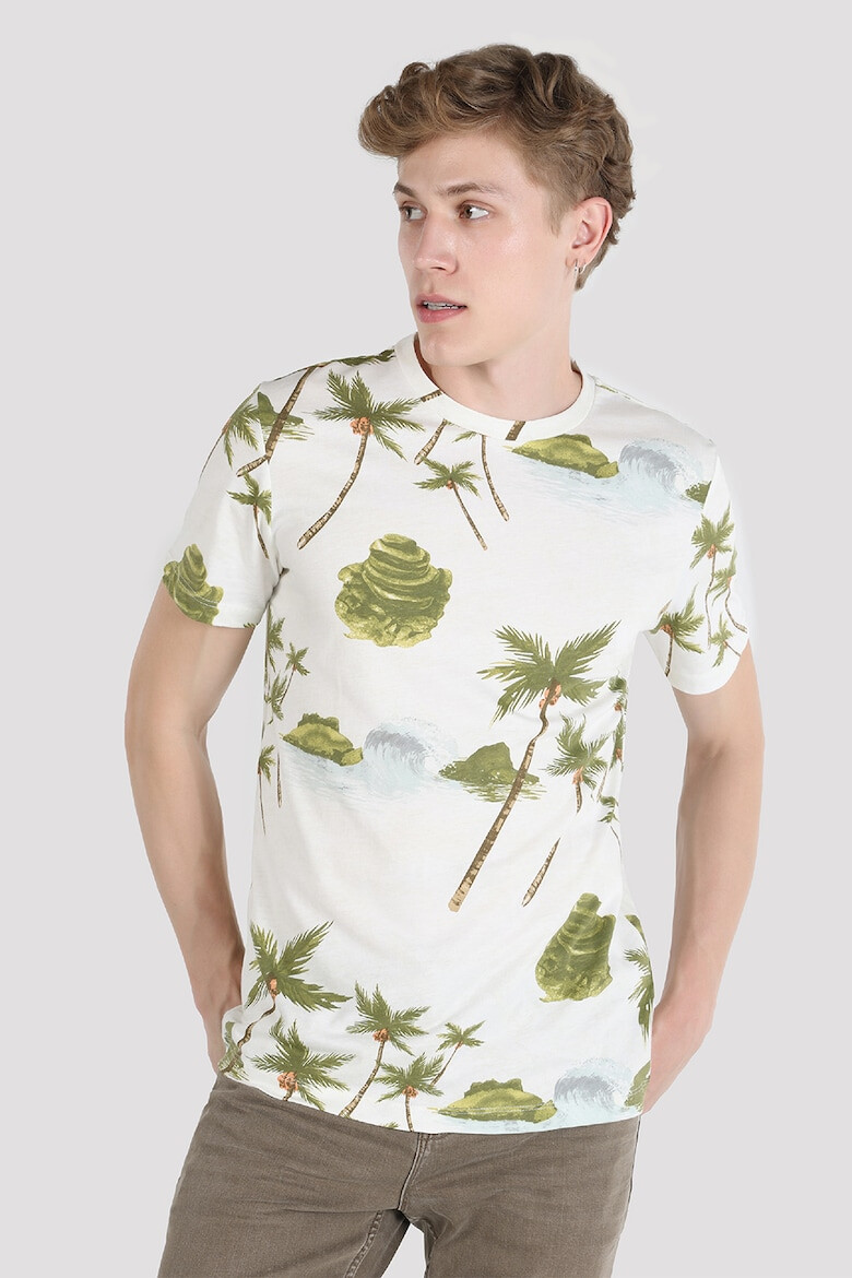 COLIN'S Tricou din bumbac cu decolteu la baza gatului si imprimeu tropical - Pled.ro