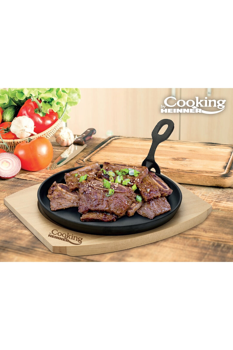 Cooking by Heinner Platou servire rotund maner detasabil si baza din lemn fonta 22 cm - Pled.ro