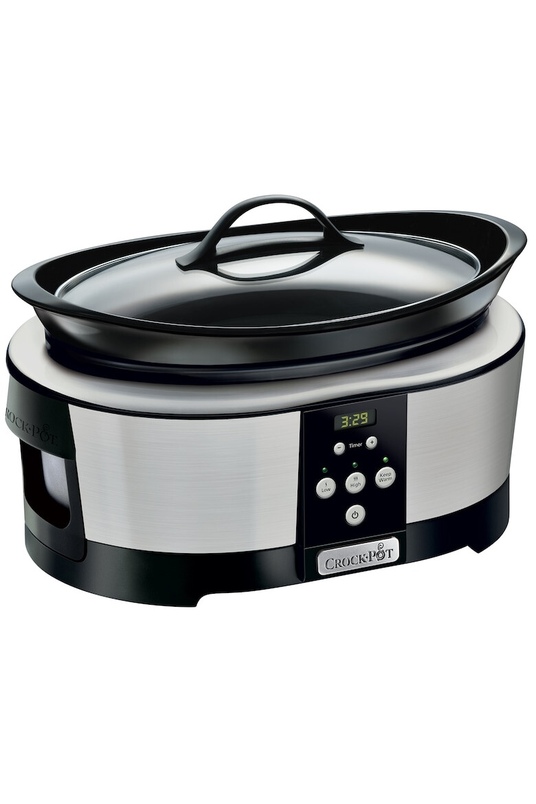 Crock-Pot Slow cooker 5.7 l 2 Setari gatit Functie pastrare la cald Display electronic Timer Vas de ceramica detasabil Argintiu - Pled.ro