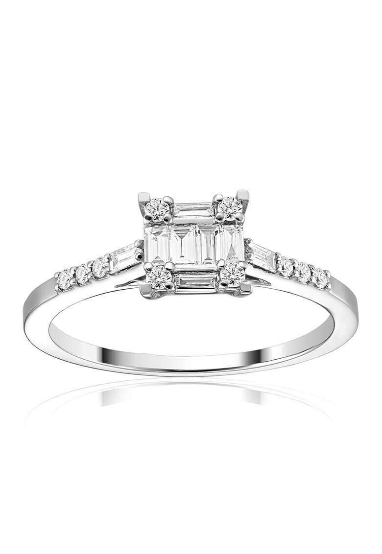 D Diamond Inel de aur alb de 14K decorat cu 18 diamante - Pled.ro