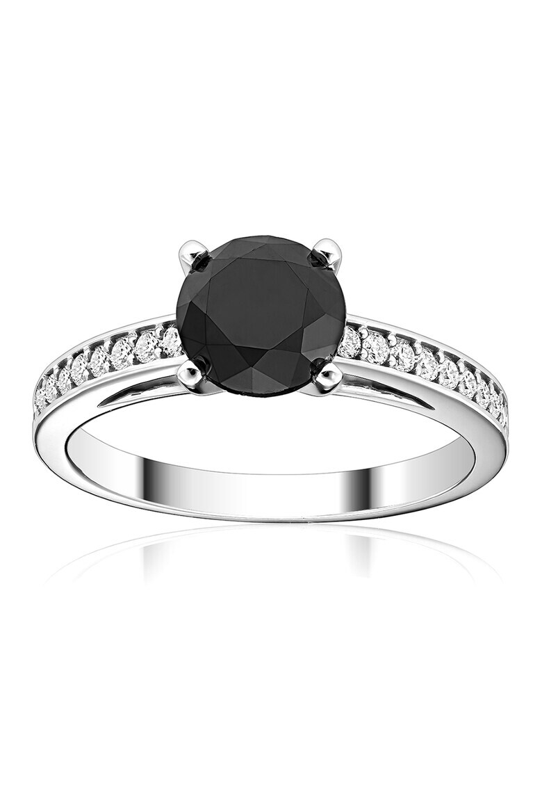 D Diamond Inel de aur alb de 14K decorat cu diamant negru Argintiu - Pled.ro