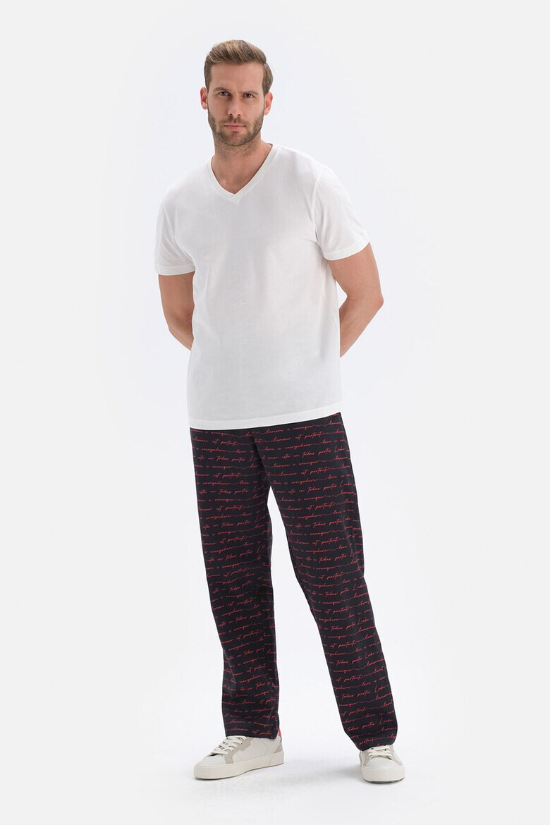 DAGI Pantaloni de pijama din bumbac cu model text - Pled.ro