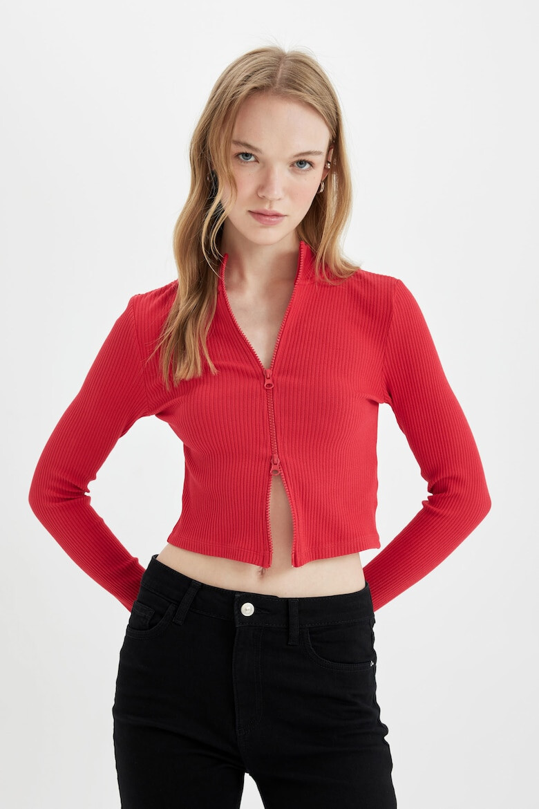 DeFacto Cardigan crop cambrat cu fermoar - Pled.ro