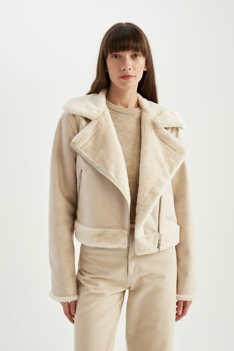 DeFacto Geaca de piele ecologica cu blana shearling - Pled.ro