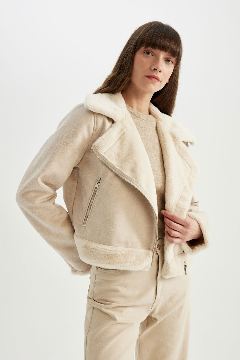 DeFacto Geaca de piele ecologica cu blana shearling - Pled.ro