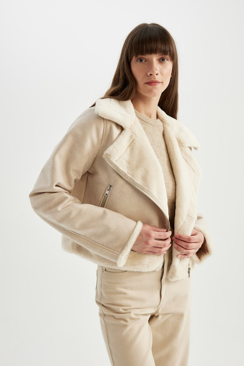 DeFacto Geaca de piele ecologica cu blana shearling - Pled.ro