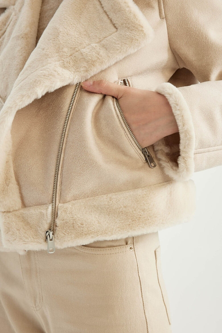 DeFacto Geaca de piele ecologica cu blana shearling - Pled.ro