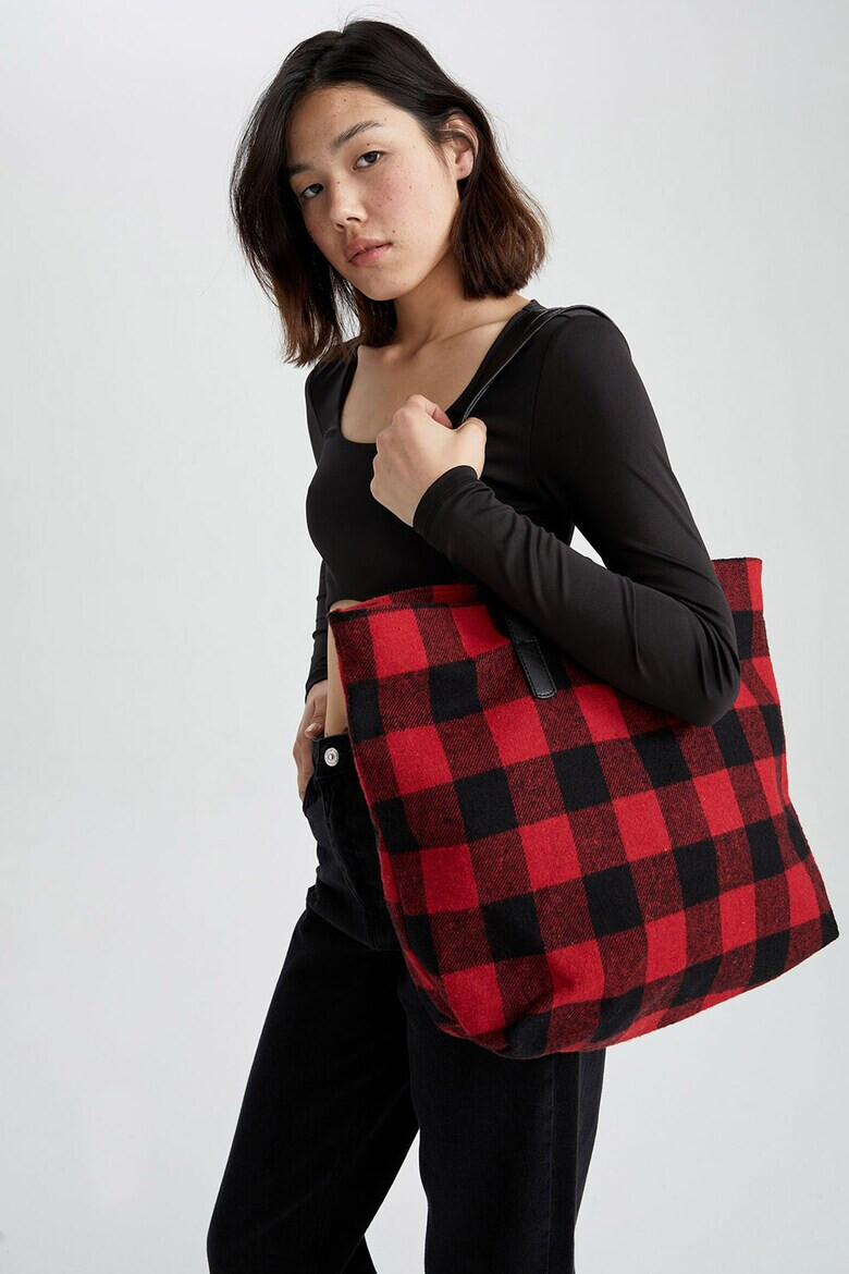 DeFacto Geanta tote cu model gingham - Pled.ro