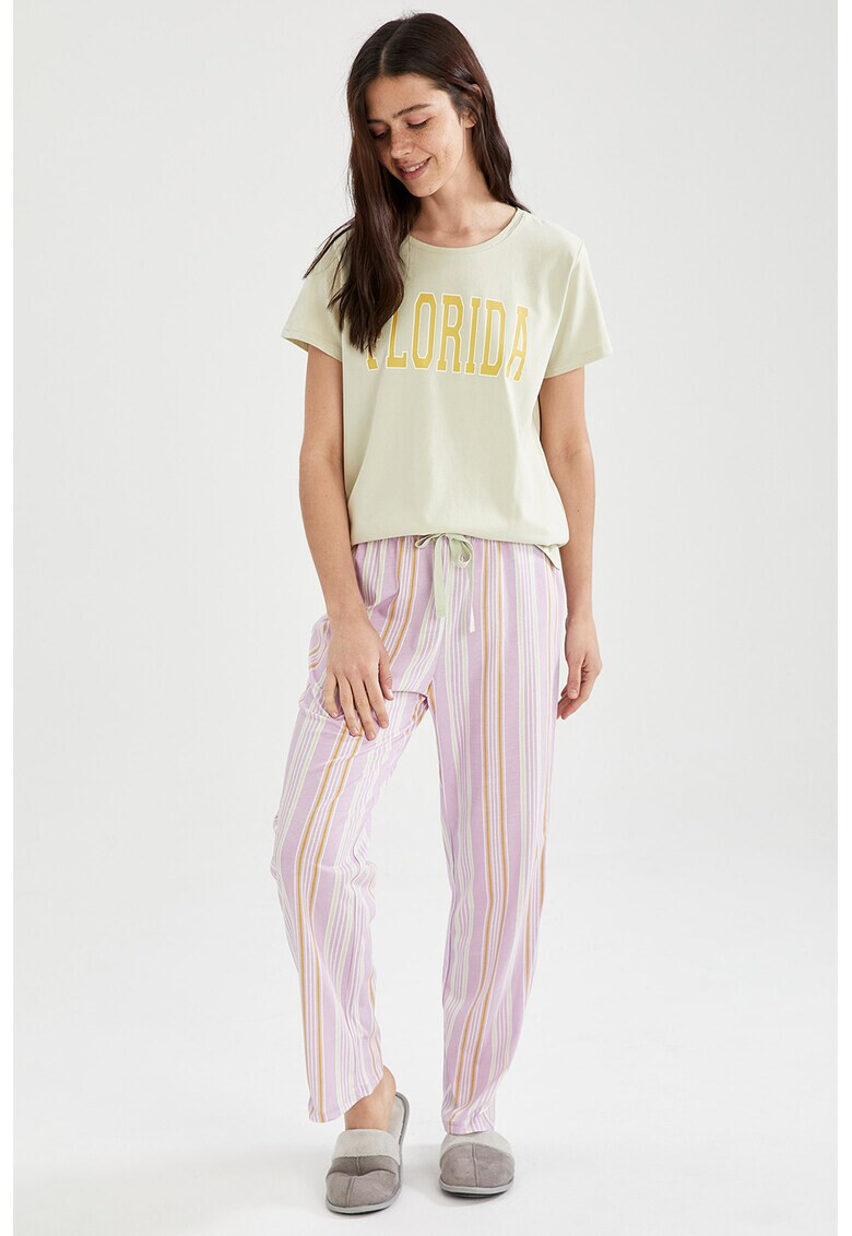 DeFacto Pijama relaxed fit de jerseu cu imprimeu text - Pled.ro