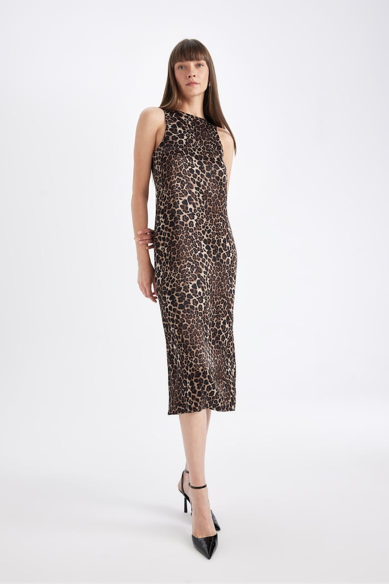 DeFacto Rochie fara maneci cu animal print si slit lateral - Pled.ro