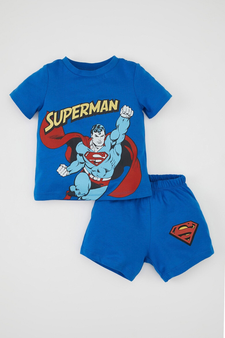 DeFacto Set de tricou cu imprimeu Superman si pantaloni scurti - 2 piese - Pled.ro