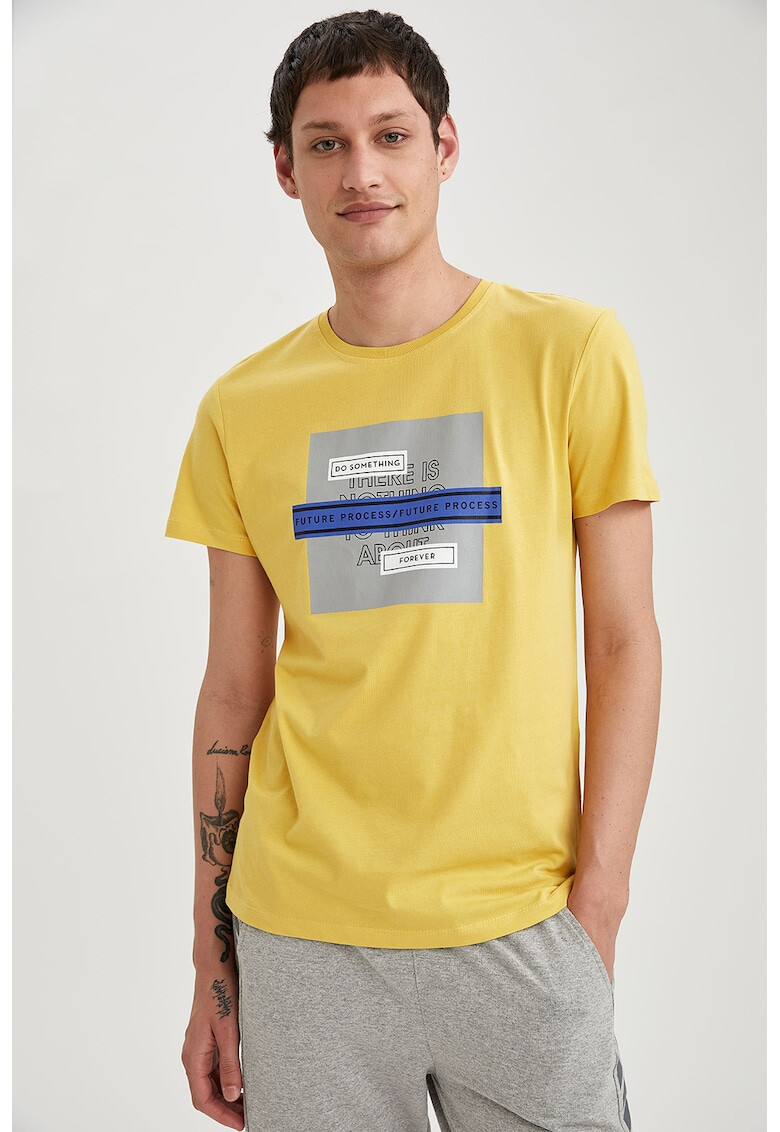 DeFacto Tricou din bumbac cu imprimeu text - Pled.ro