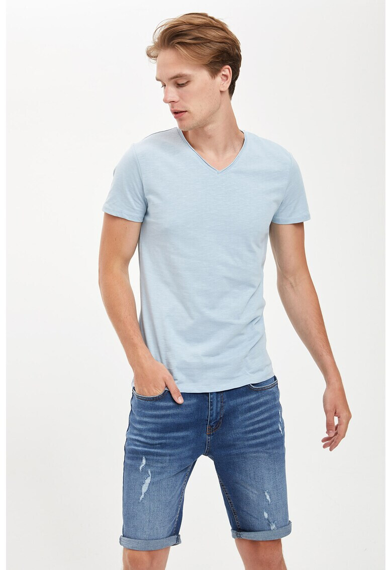 DeFacto Tricou slim fit cu decolteu in V - Pled.ro