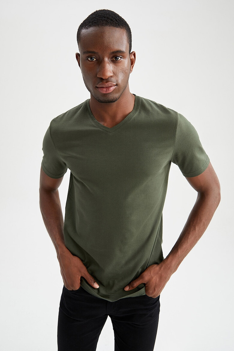 DeFacto Tricou slim fit cu decolteu in V - Pled.ro