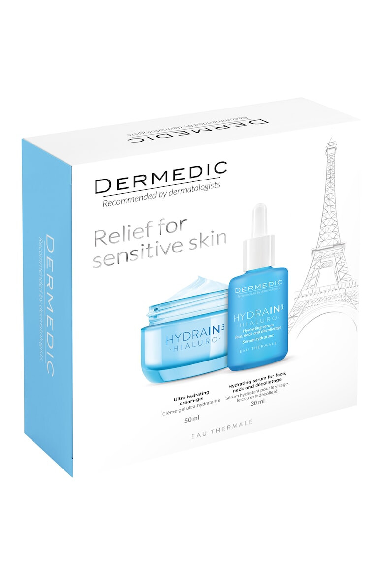 Dermedic Pachet Hydrain3: Gel-crema ultra-hidratant 50 ml + Ser hidratant pentru fata gat si decolteu 30 ml - Pled.ro